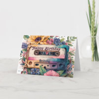 Retro Cassette | Floral Happy Birthday Card