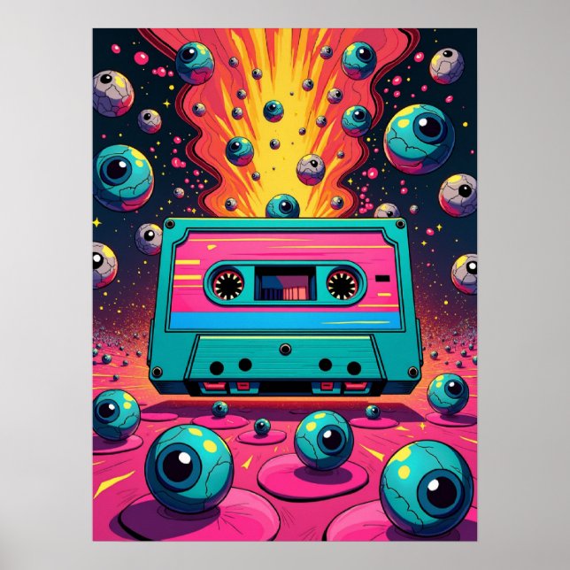 Retro Cassette Surreal Pop Art Poster (Front)