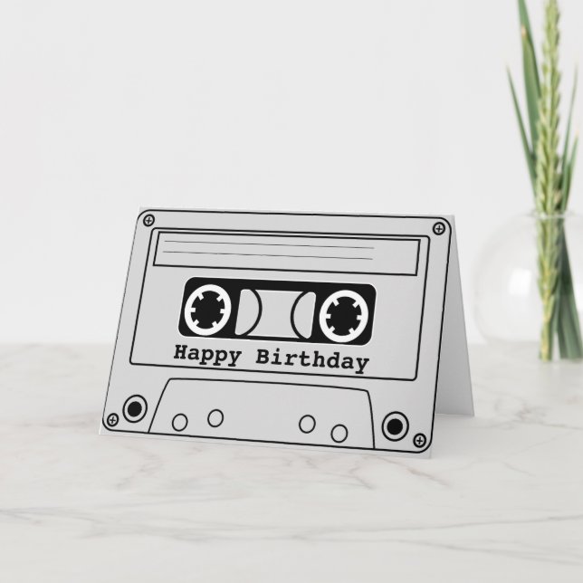 Retro cassette tape 80s birthday music card (Front)