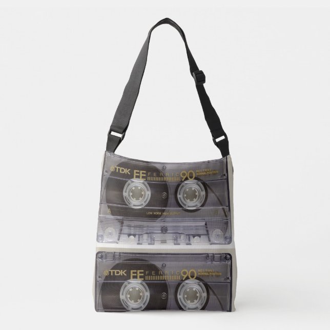 Retro Cassette Tape and Albums Crossover Bag (Front)