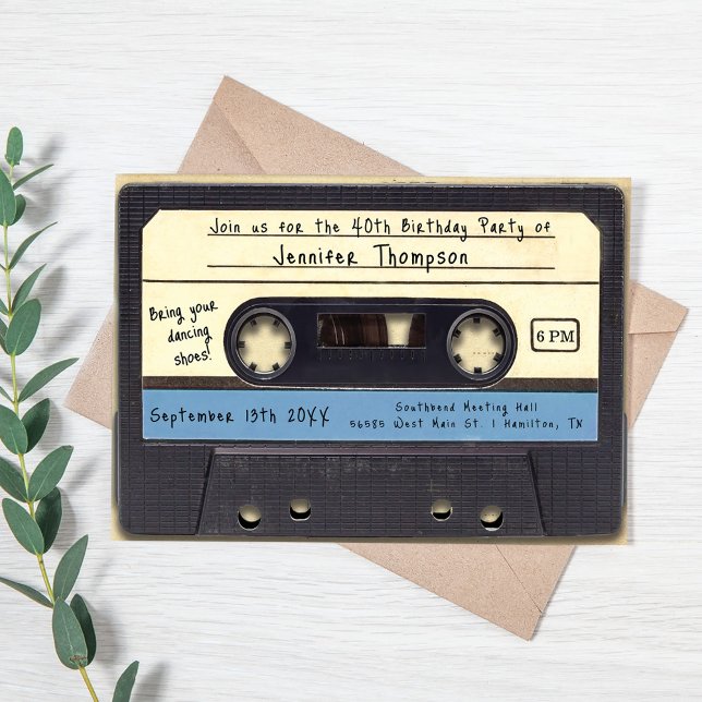 Retro Cassette Tape Birthday Party Invitation (Retro Cassette Tape Birthday Party Invitation)