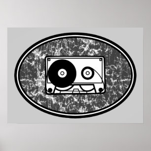 Retro Cassette Tape Black & White Poster