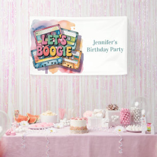 Retro Cassette Tape Let’s Boogie Adult Birthday  Banner