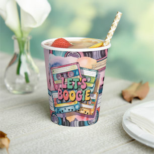 Retro Cassette Tape Let’s Boogie Adult Birthday  Paper Cups