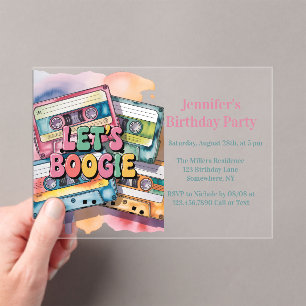 Retro Cassette Tape Let’s Boogie Birthday Party Acrylic Invitations