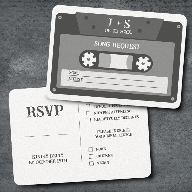 Retro Cassette Tape Mix Song Request RSVP Enclosure Card (Music tape RSVP card)