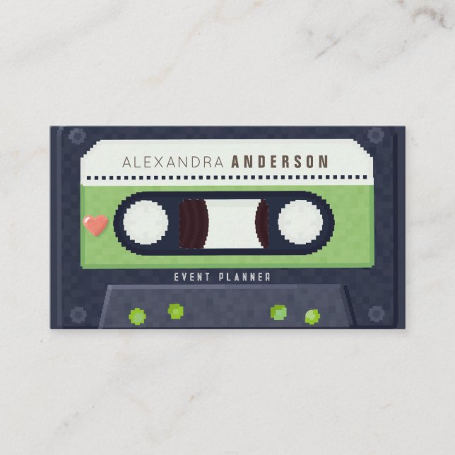 Retro Cassette Tape Music Green Business Card (Front)