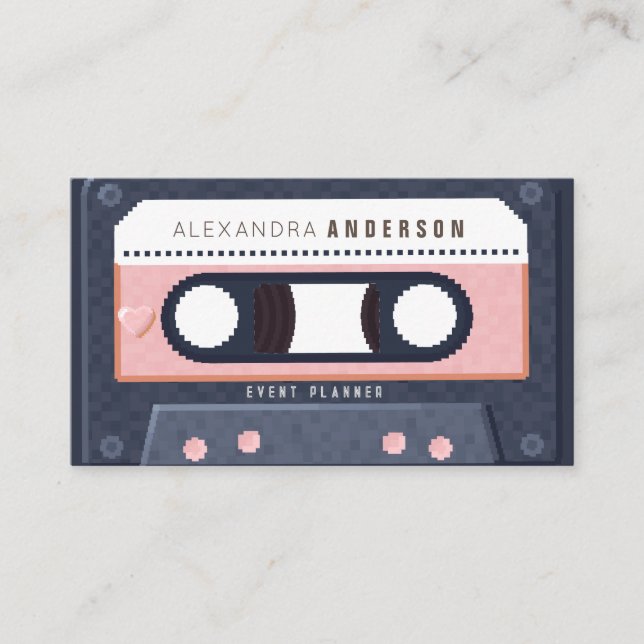 Retro Cassette Tape Music Pink Business Card (Front)