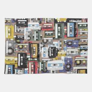 Retro cassette tape pattern tea towel