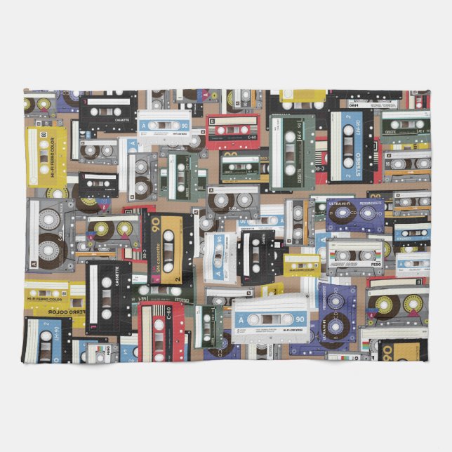 Retro cassette tape pattern tea towel (Horizontal)
