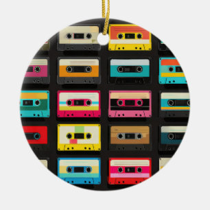Retro Cassette Tape Pattern – Vintage Music Ceramic Tree Decoration