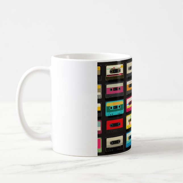 Retro Cassette Tape Pattern – Vintage Music  Coffee Mug (Left)