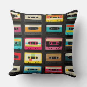Retro Cassette Tape Pattern – Vintage Music  Cushion