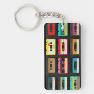 Retro Cassette Tape Pattern – Vintage Music Key Ring