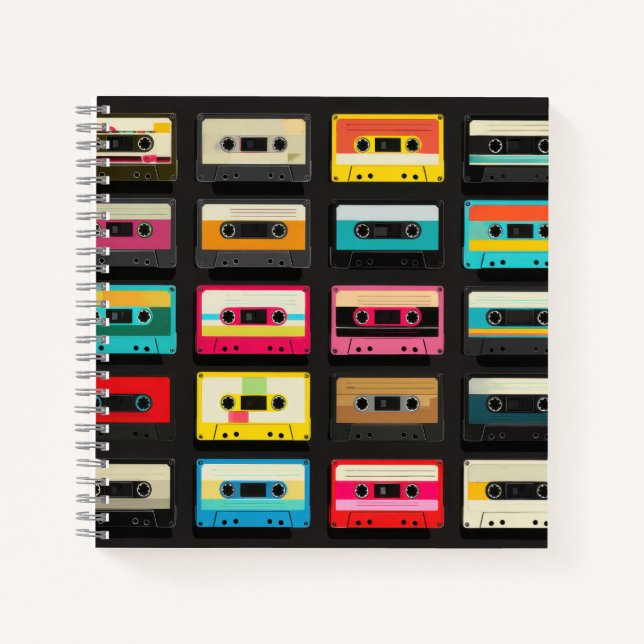 Retro Cassette Tape Pattern – Vintage Music  Notebook (Front)