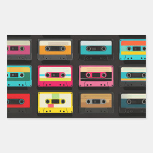 Retro Cassette Tape Pattern – Vintage Music  Rectangular Sticker