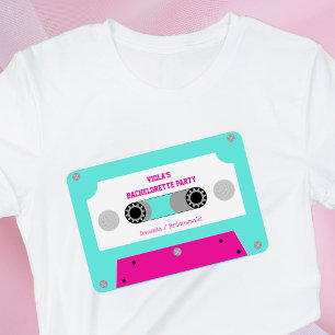Retro Cassette Tape Pink & Turquoise Bachelorette T-Shirt