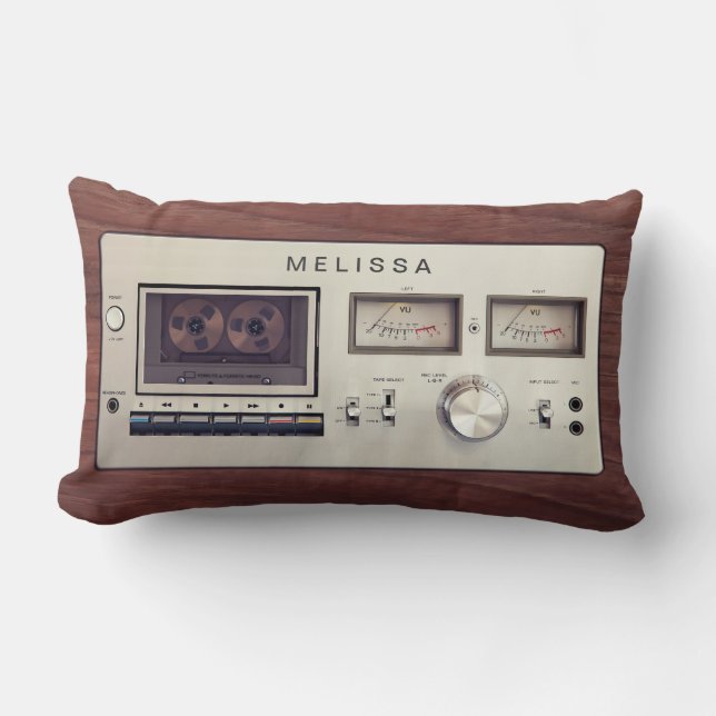 Retro Cassette Tape Recorder Unique Funny Look Lumbar Cushion (Front)