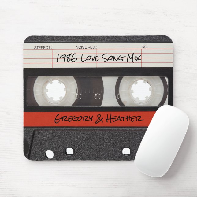 Retro Cassette Tape Red Black Mouse Mat (With Mouse)