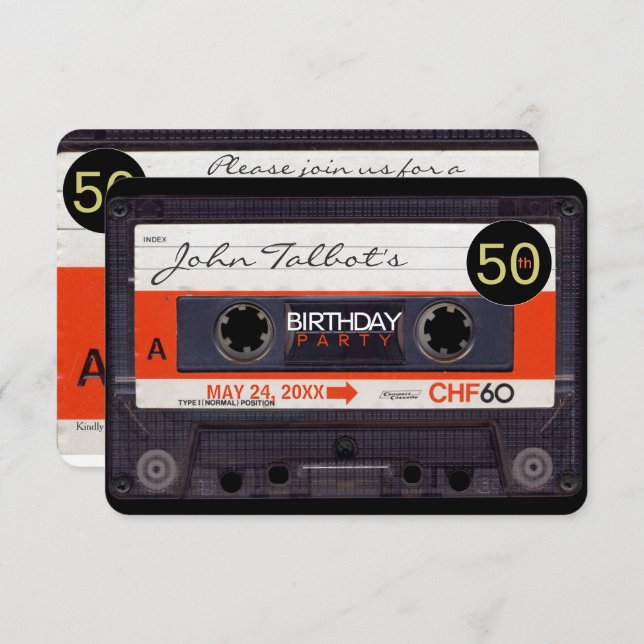 Retro Cassette Tape S 50th birthday Party Inv Invitation (Front/Back)