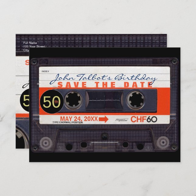Retro Cassette Tape S 50th birthday Save the date Invitation Postcard (Front/Back)