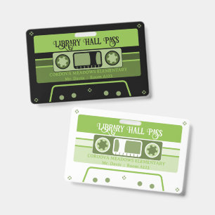 retro cassette tape school library hall pass ID badge
