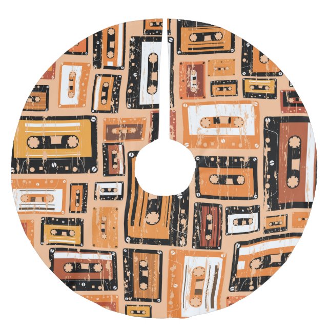 Retro Cassette Tape Seamless Pattern Brushed Polyester Tree Skirt (Front)
