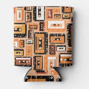 Retro Cassette Tape Seamless Pattern Can Cooler