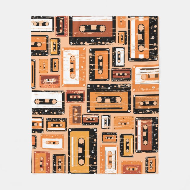 Retro Cassette Tape Seamless Pattern Fleece Blanket (Front)