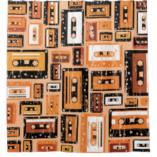 Retro Cassette Tape Seamless Pattern Shower Curtain