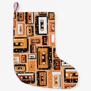 Retro Cassette Tape Seamless Pattern Small Christmas Stocking