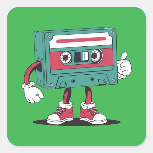 Retro cassette tape. square sticker (Front)