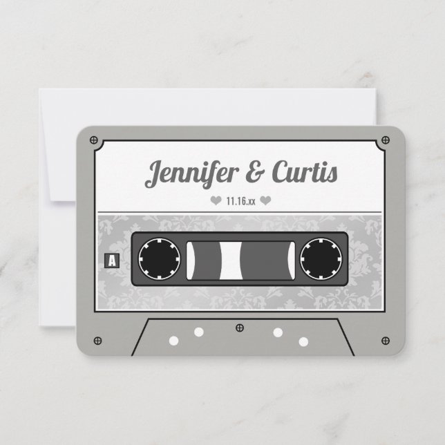 Retro Cassette Tape Wedding Favour Thank You Card (Front)
