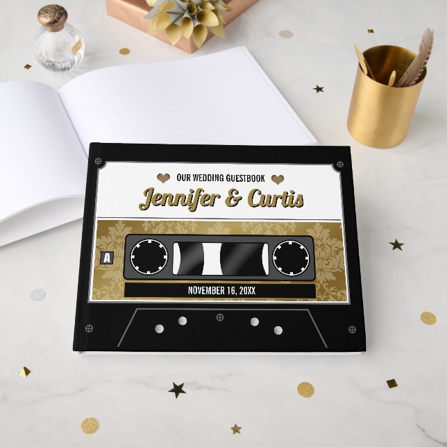 Retro Cassette Tape Wedding Guest Book (Front Open)