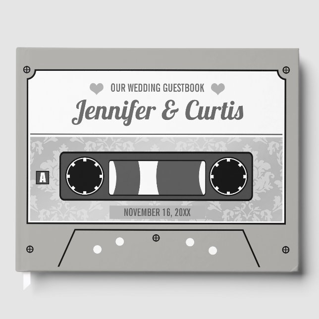Retro Cassette Tape Wedding Guest Book (Front)