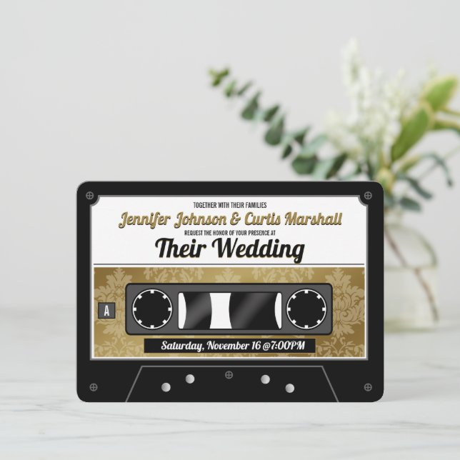 Retro Cassette Tape Wedding Invitation (Standing Front)