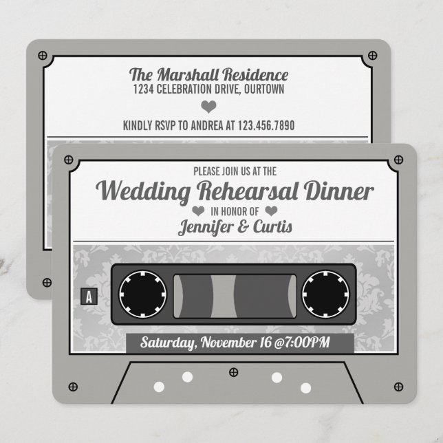 Retro Cassette Tape Wedding Rehearsal Dinner Invitation (Front/Back)