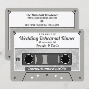 Retro Cassette Tape Wedding Rehearsal Dinner Invitation