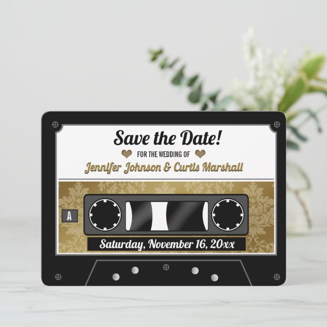 Retro Cassette Tape Wedding Save the Date Invitation (Standing Front)