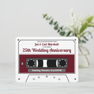 Retro Cassette Tape Wine Red Anniversary Party Invitation