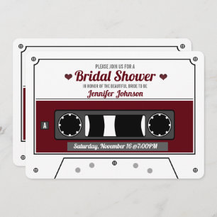 Retro Cassette Tape Wine Red Bridal Shower  Invitation