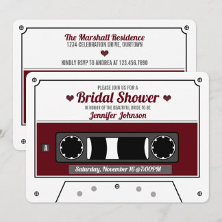 Retro Cassette Tape Wine Red Bridal Shower Invitation