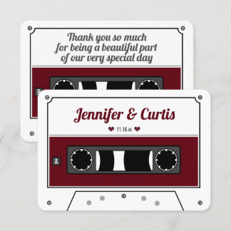 Retro Cassette Tape Wine Red Wedding Favour Thank You Card