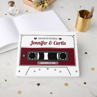 Retro Cassette Tape Wine Red Wedding Guest Book