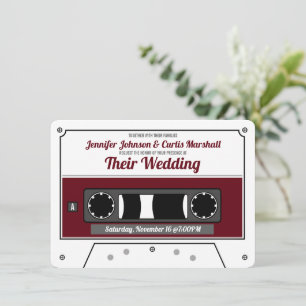 Retro Cassette Tape Wine Red Wedding  Invitation