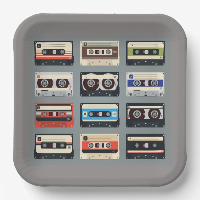 Retro Cassette Tapes 80s Paper Plate (Front)