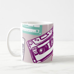 Retro cassette tapes, hand-drawn pattern. coffee mug