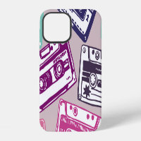 Retro cassette tapes, hand-drawn pattern.
