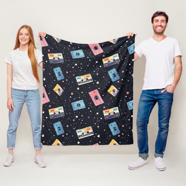 Retro Cassette Tapes in Cosmic Space Fleece Blanket (In Situ)