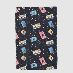 Retro Cassette Tapes in Cosmic Space Golf Towel